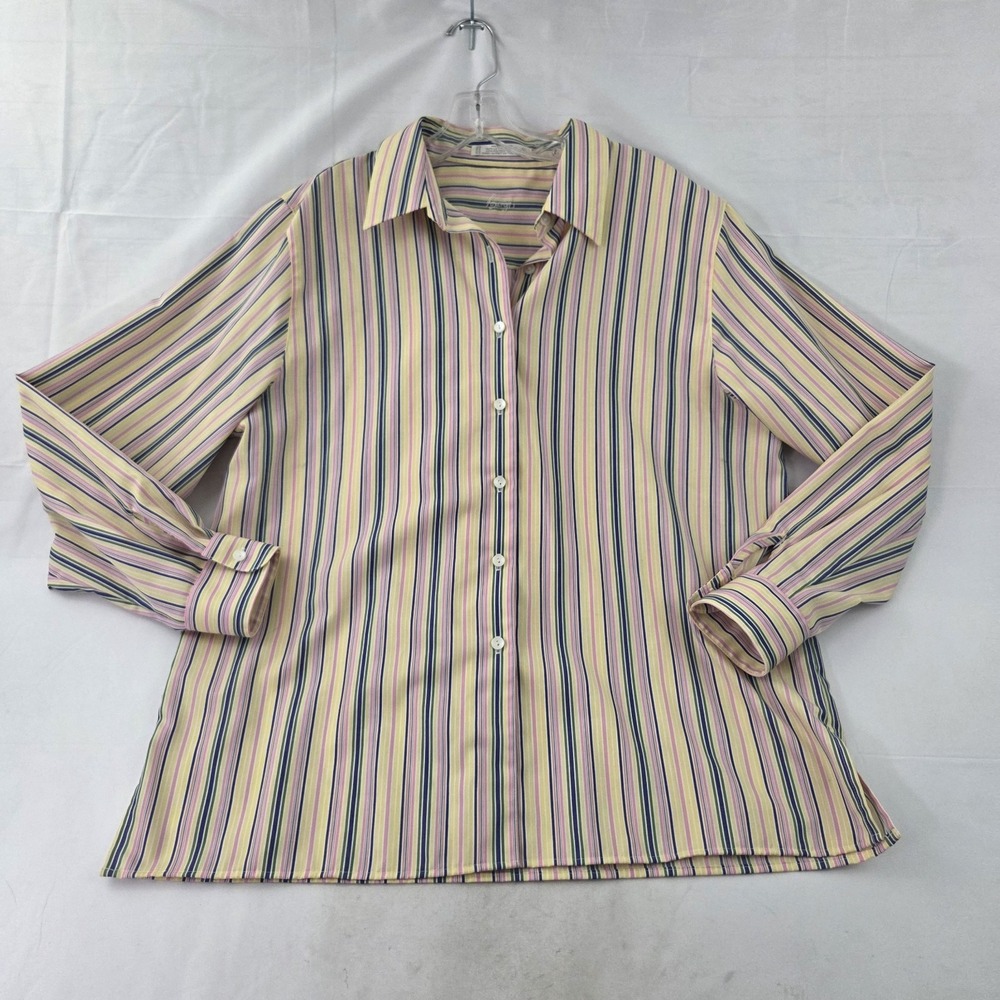Foxcroft Wrinkle Free Button Up Shirt Womens 16 Multicolor Striped Business